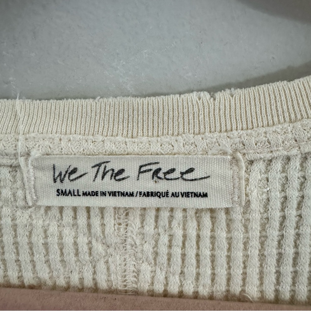 Free People We The Free Buttercup Thermal Top Oversized Small Ecru Waffle Knit - Picture 12 of 12